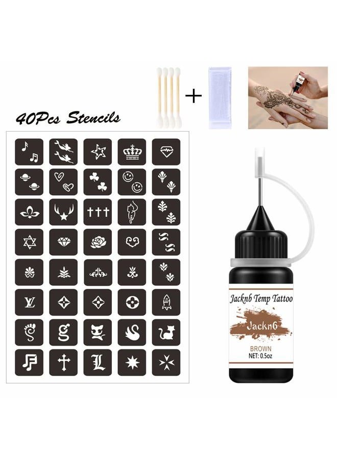Jacknb Temporary Tattoo Kit Freehand Ink Semi Permanent Tattoo Jagua Gel 40 Pcs Free Tattoo Stencils DIY Tattoos Fake Freckles Temp Tattoos for Women Kids Men - Full Kit 4 Bottles - Image 5